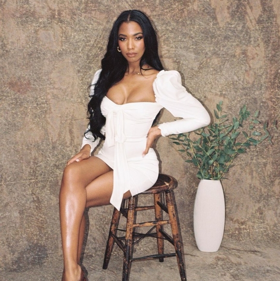 HOUSE OF CB 'Maia' Ivory Satin Puff Sleeve Mini Dress - Picture 7 of 12